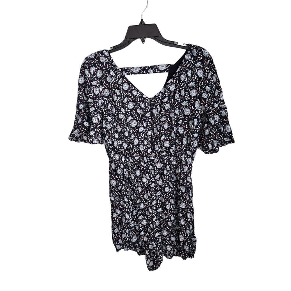 Loft Women's Floral V Neck And Back Elastic Waist Bell Sleeve Romper Size 4